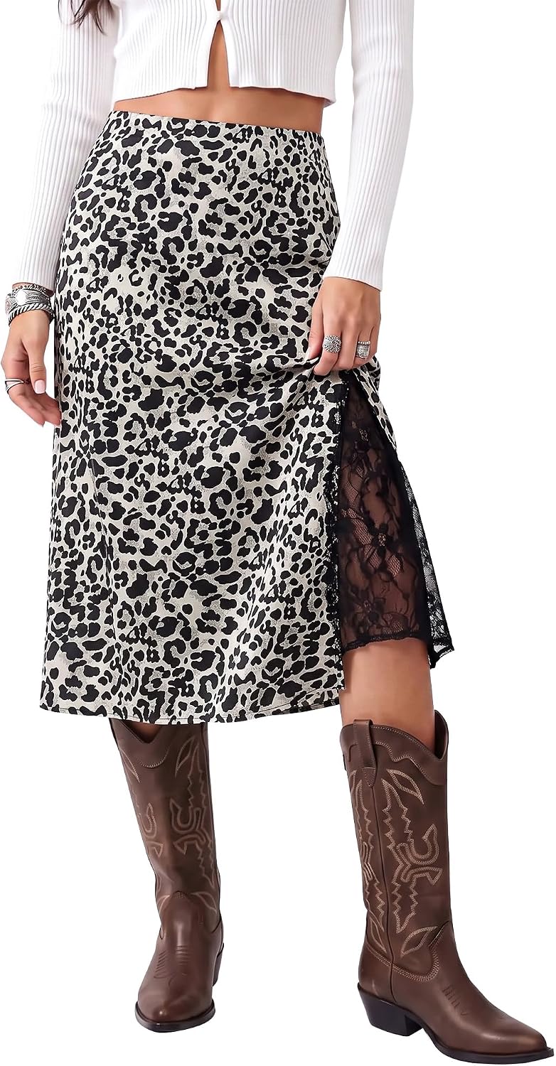 Leopard Satin Midi Skirt