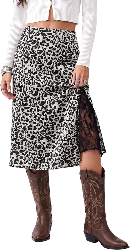 Leopard Satin Midi Skirt