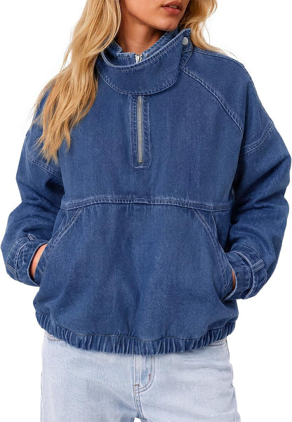 Denim Quarter Zip Jacket