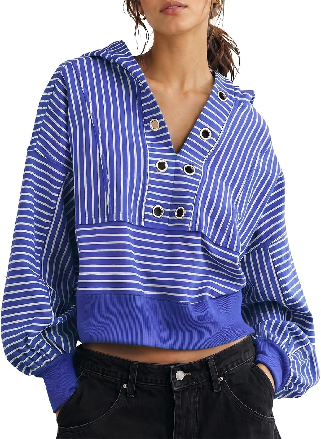 Cropped V-Neck Hoodie
