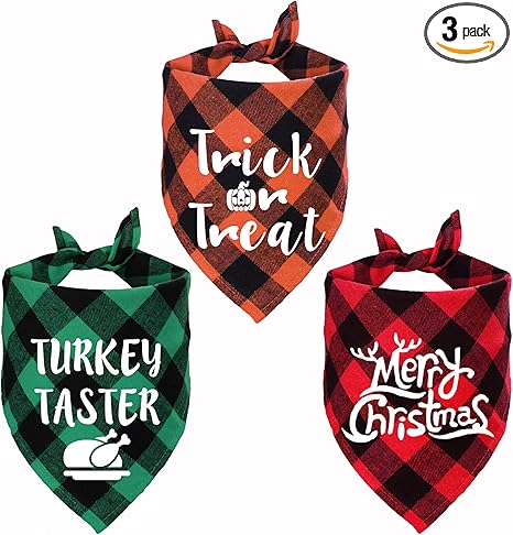 Holiday Plaid Dog Bandanas (3PK)