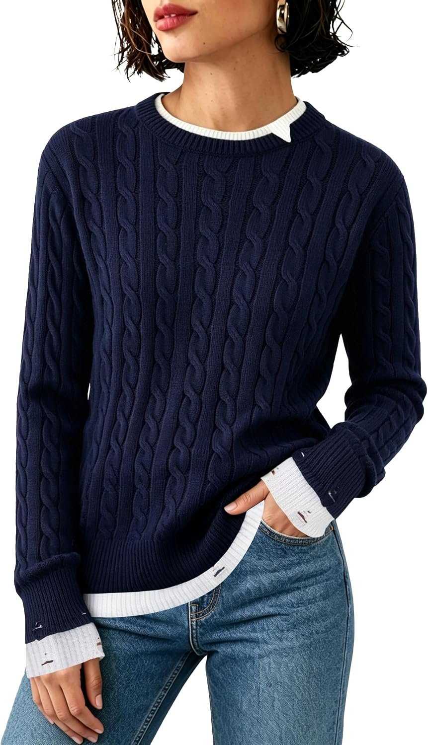 SAUKOLE Cable Knit Pullover
