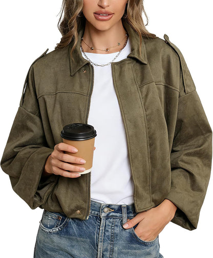 Faux Suede Bomber Jacket