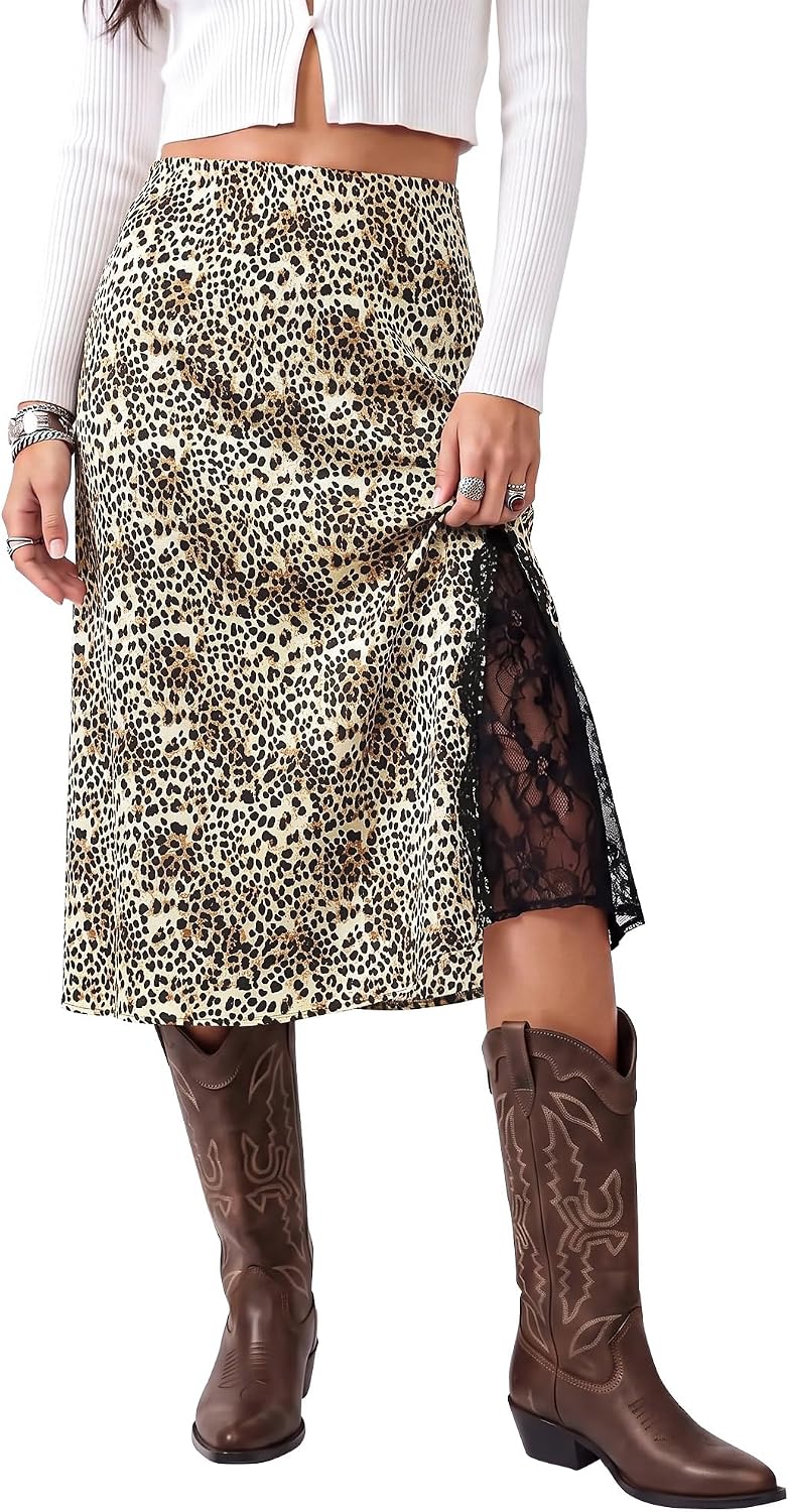 Leopard Satin Midi Skirt