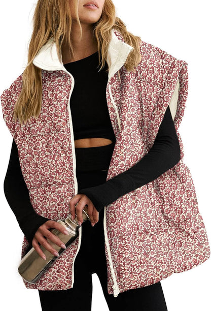 Floral Plaid Puffer Vest