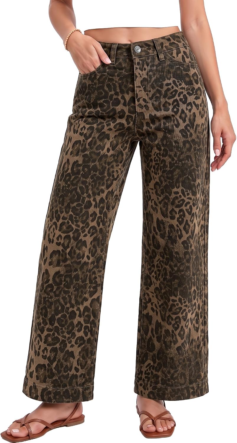 Leopard Wide Leg Jeans