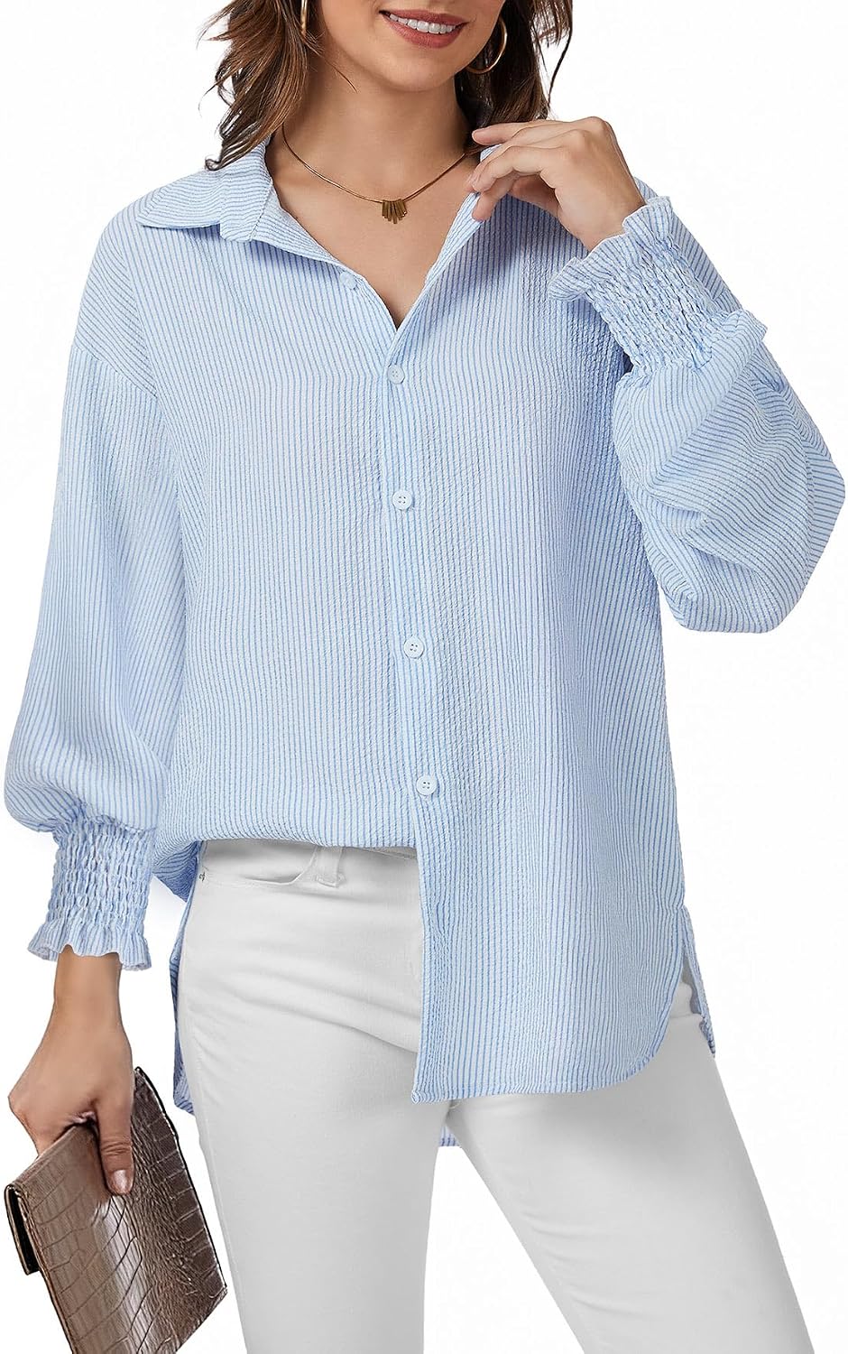Button Down Smocked Blouse