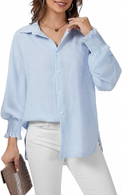 Button Down Smocked Blouse