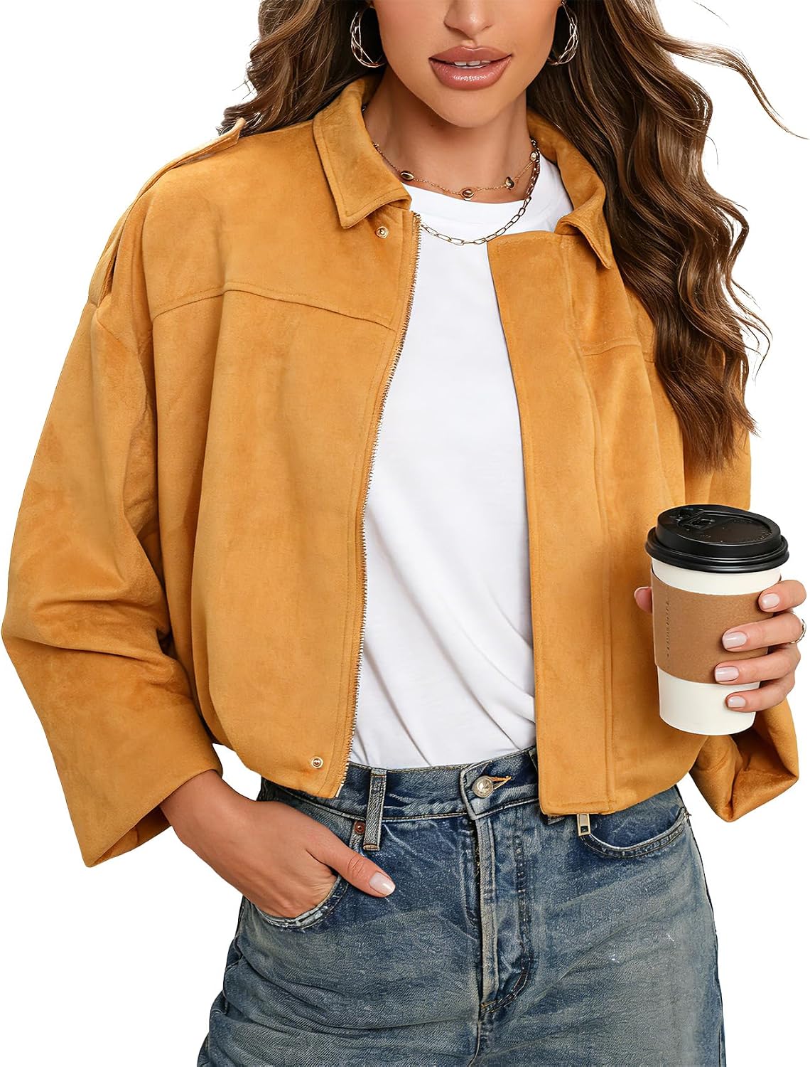 Faux Suede Bomber Jacket