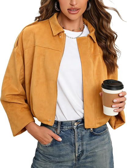 Faux Suede Bomber Jacket