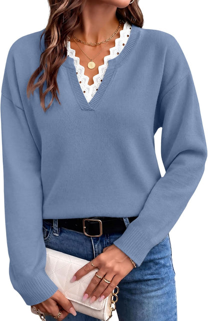 lace V neck sweater