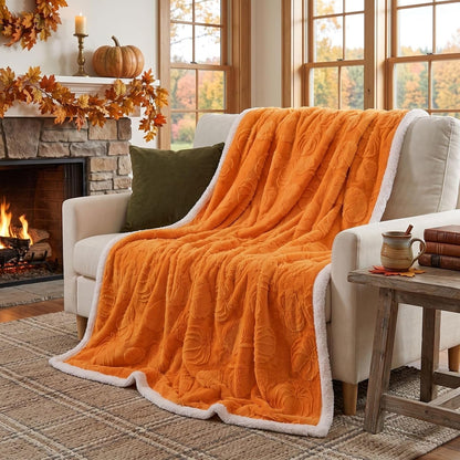 Orange Pumpkin Throw Blanket