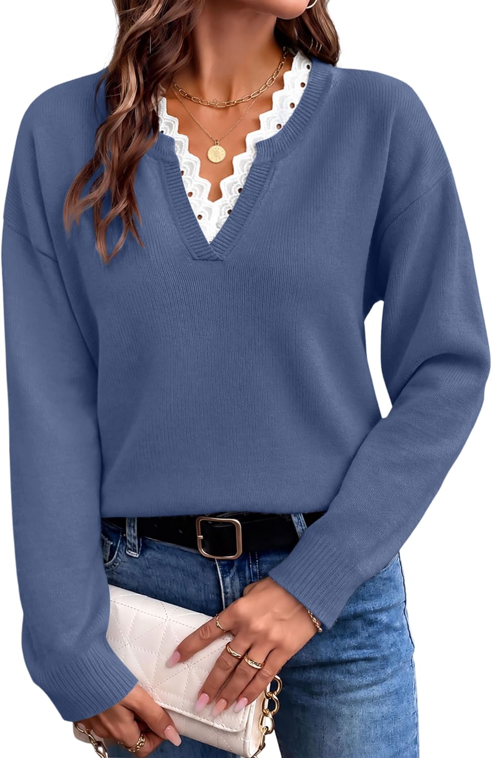 lace V neck sweater