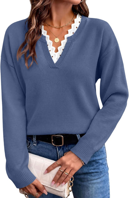 lace V neck sweater