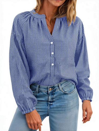 Cotton Gingham Puff Blouse