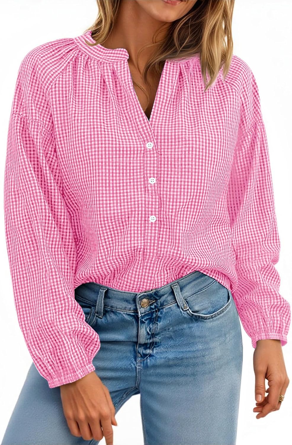 Gingham Puff Blouse