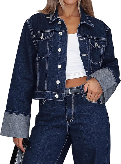Button Down Crop Denim Jacket