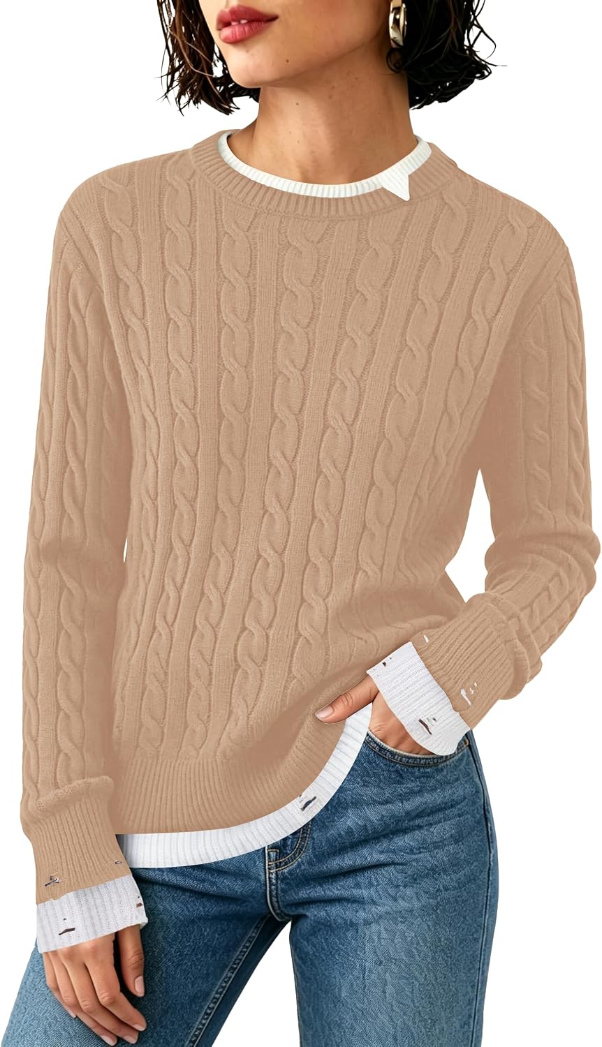 SAUKOLE Cable Knit Pullover