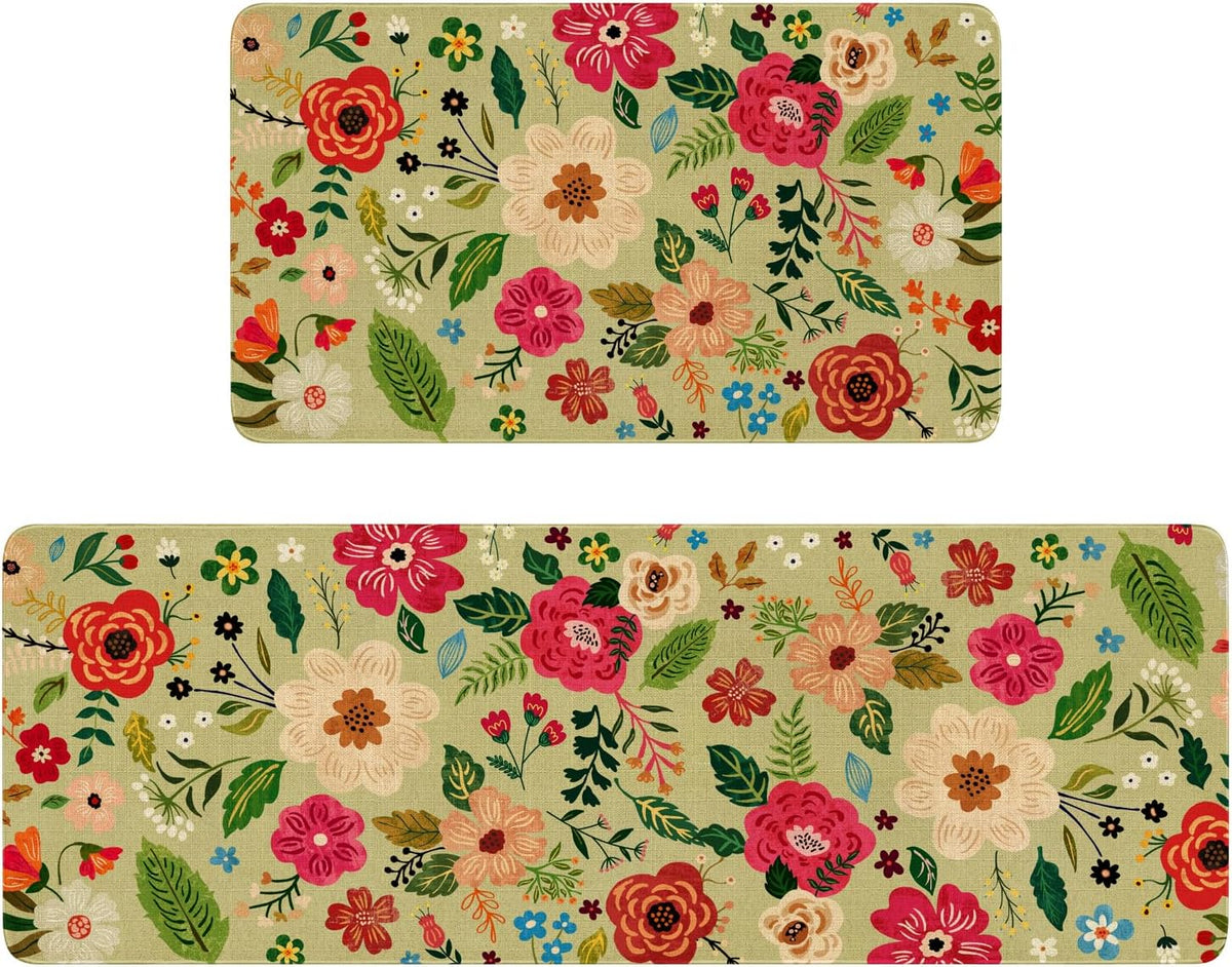 Boho Floral Kitchen Mat Set