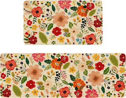 Boho Floral Kitchen Mat Set