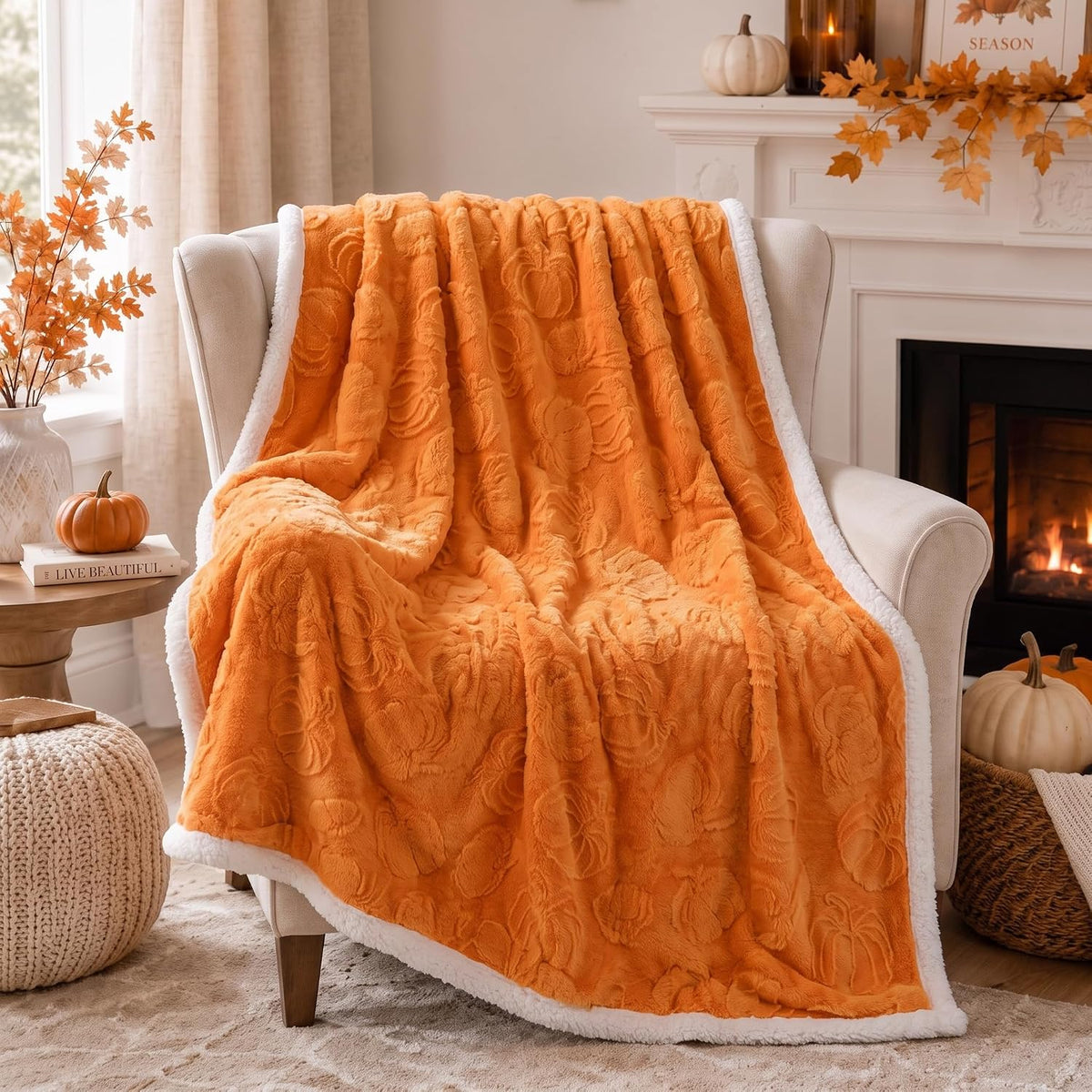 Orange Pumpkin Throw Blanket