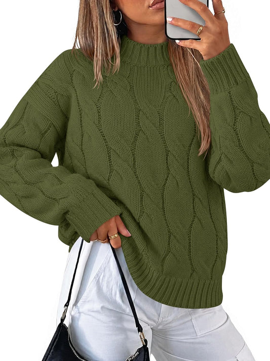 Mock Neck Cable Sweater