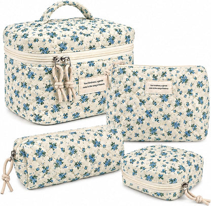 Quilted Floral Makeup Bag Set