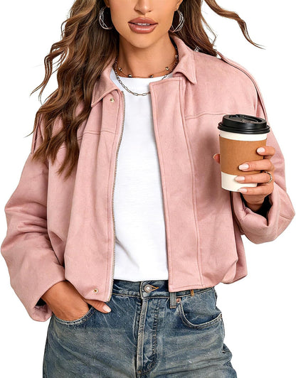 Faux Suede Bomber Jacket