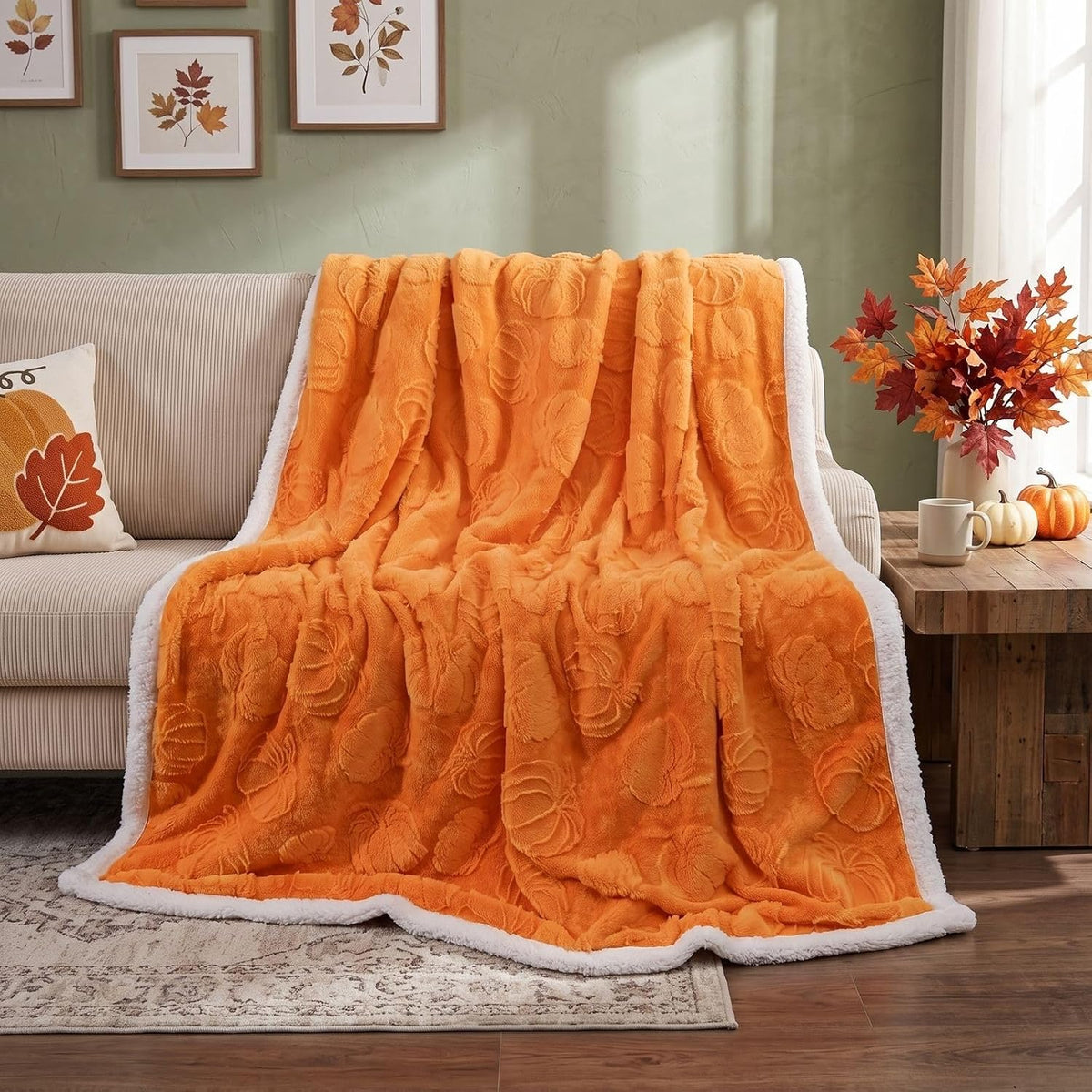 Orange Pumpkin Throw Blanket