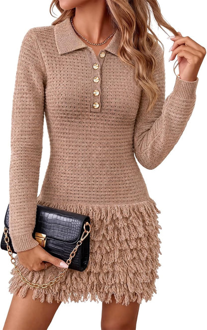 Fringe Knit Sweater Dress
