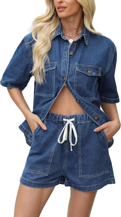 Denim Button Shirt Set